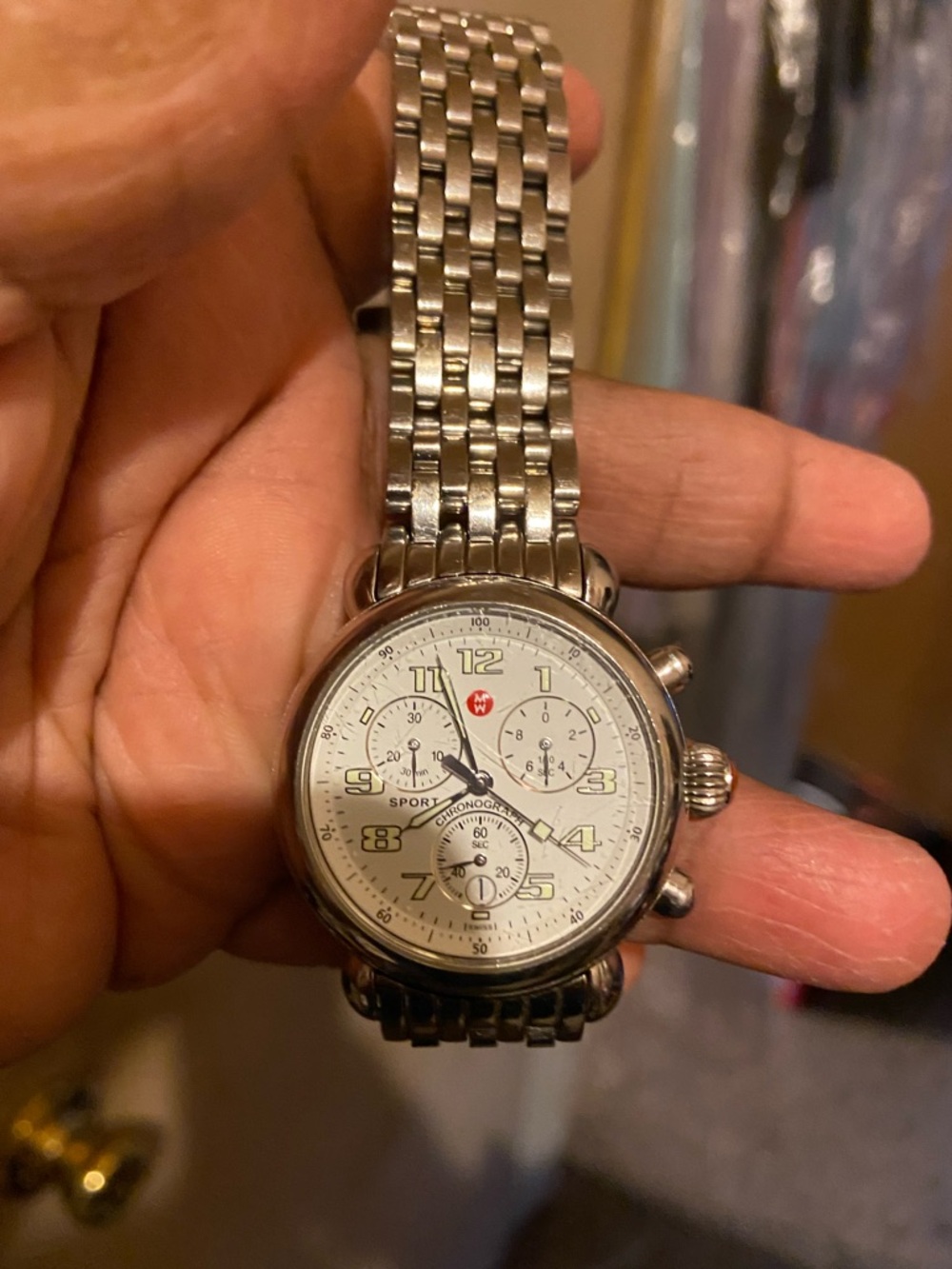 Swiss Army Style Silver Chronograph Watch - White Dial Used watch, needs battery